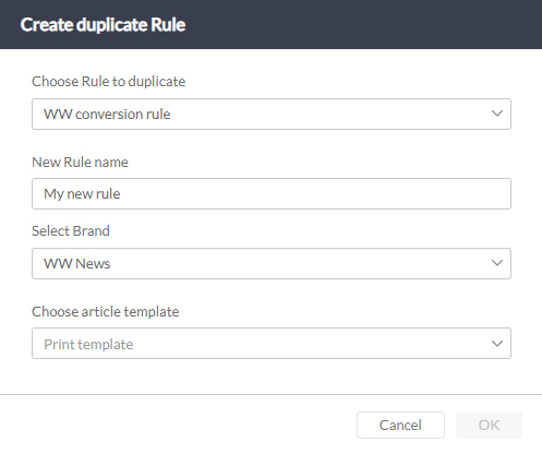 The Create duplicate Rule dialog