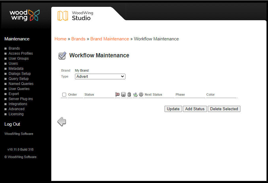 The Workflow Maintenance page
