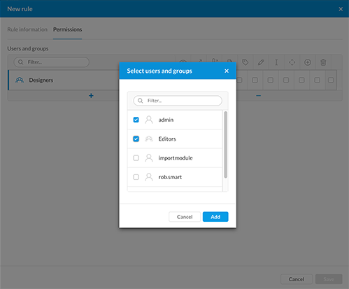 Selecting users and groups