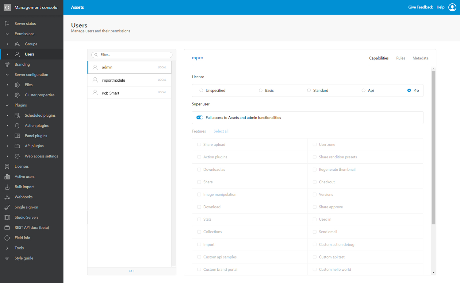 The Users page