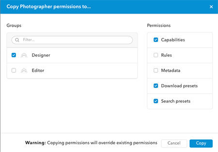 The Copy Permissions window