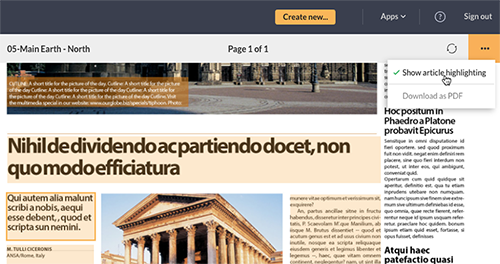 The article highlighting option in the menu