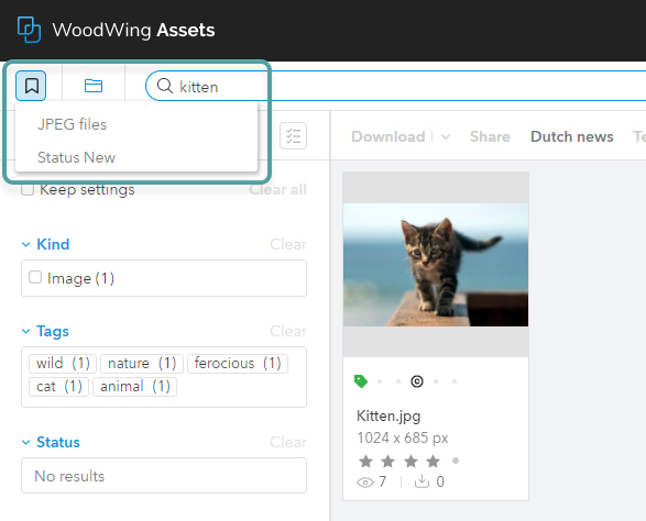 The Search Preset list in Assets 6.65 and higher