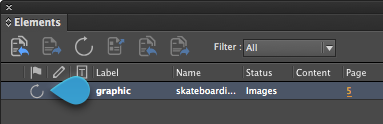 The Update icon for a file in the Elements panel