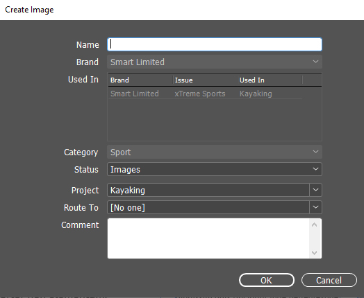 The Create Image dialog box for a Planned image