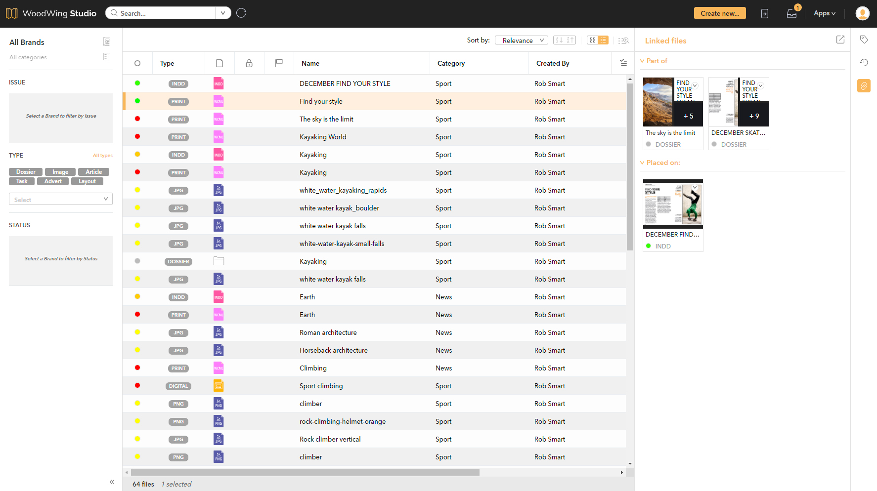 The Linked files panel