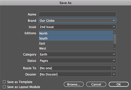 Editions in the Save As dialog box