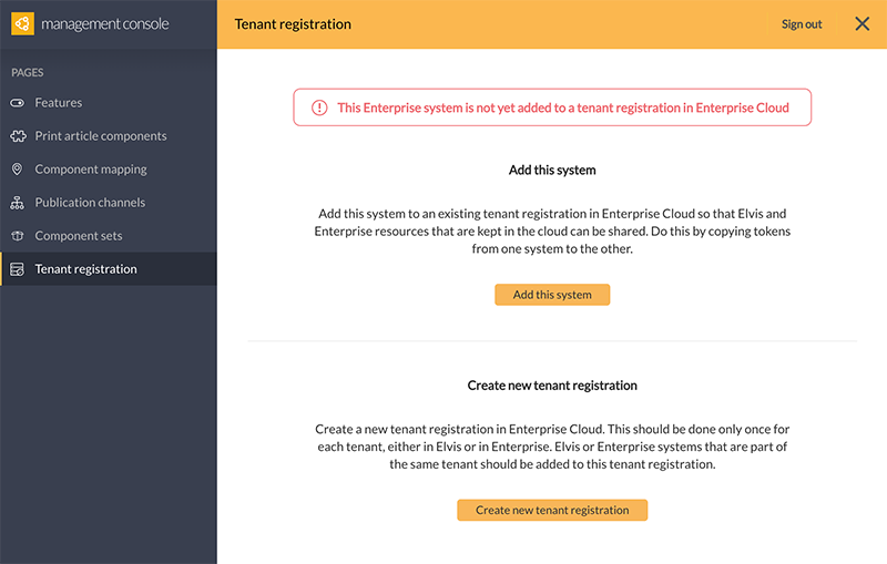 The Tenant registration page of a system that is not yet added.