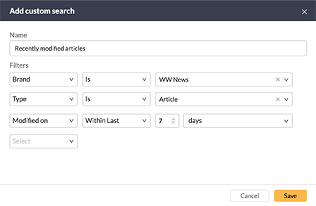 Criteria for finding recently modified articles
