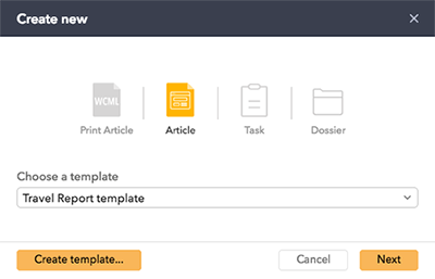The 'Create new' window.