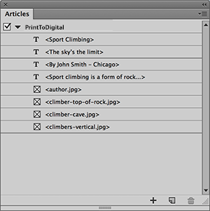 The InDesign Articles panel