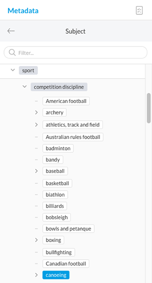 A list of taxonomies in the Metadata panel