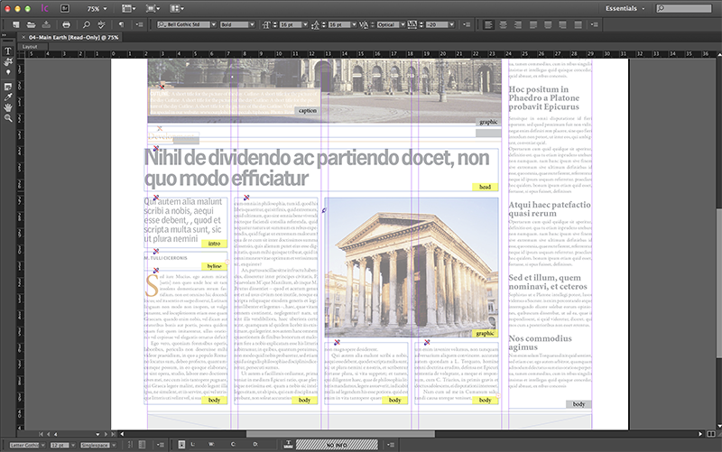 A layout opened in InCopy