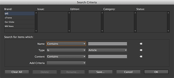 The Search Criteria dialog box