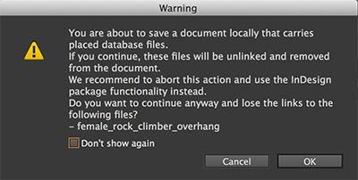 Warning when saving a file locally