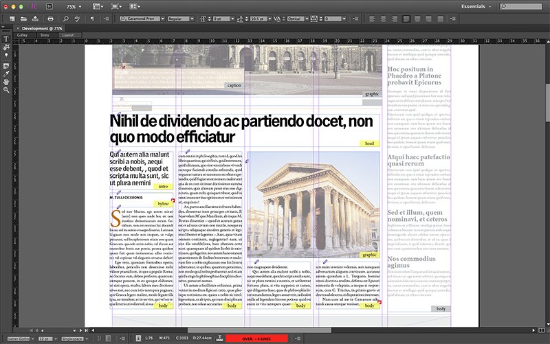 An opened layout in InCopy with a checked-out article