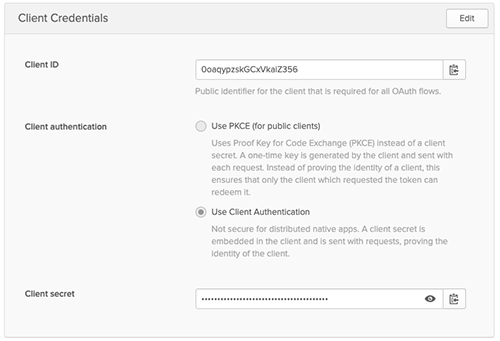 The Okta client credentials