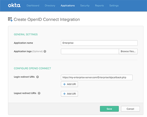 Setting the application name and login redirect URI