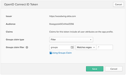 Setting the groups claim filter