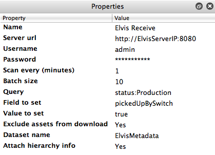 Elvis Receive configurator properties