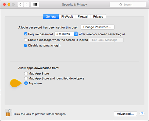 Security settings on Mac OS