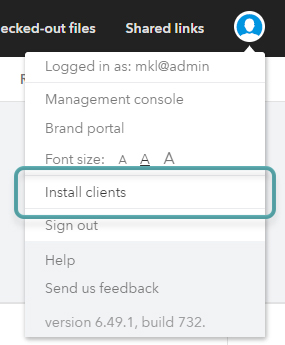 The Install Clients option in the avatar menu.