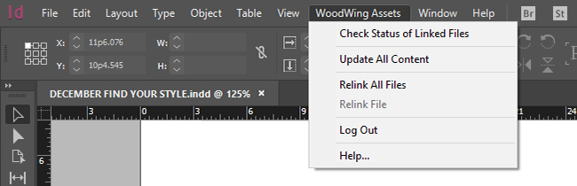 The WoodWing Assets menu
