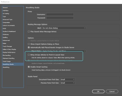 The preference for bringing InCopy articles to the front