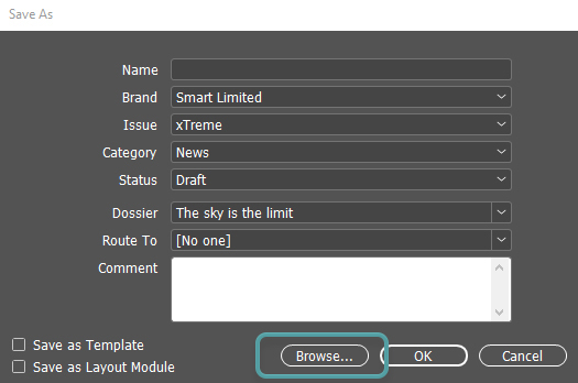 The Browse button in the Save As dialog.