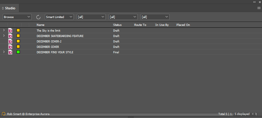 Layouts in the Studio panel.