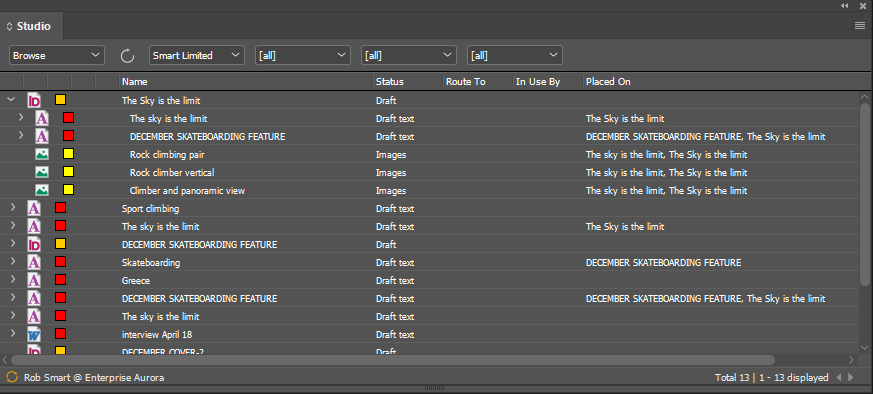 The Studio panel in Browse mode.