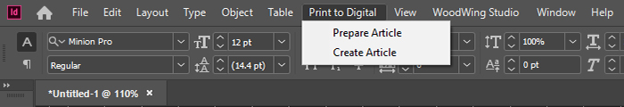 The Print to Digital menu in InDesign