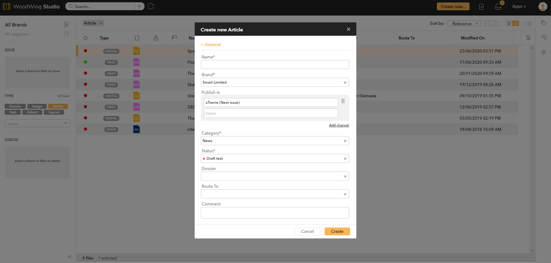 Creating a new article, step 3