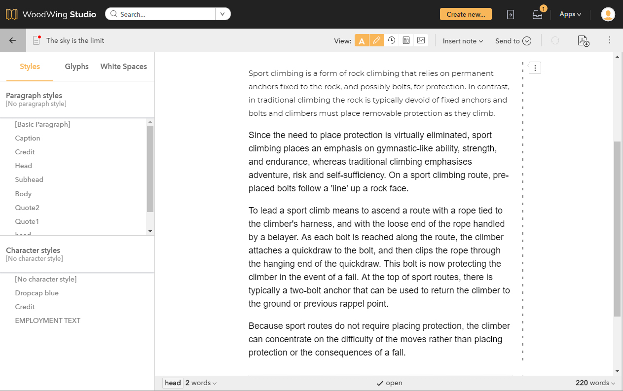 The Styles panel in the the Text tools panel