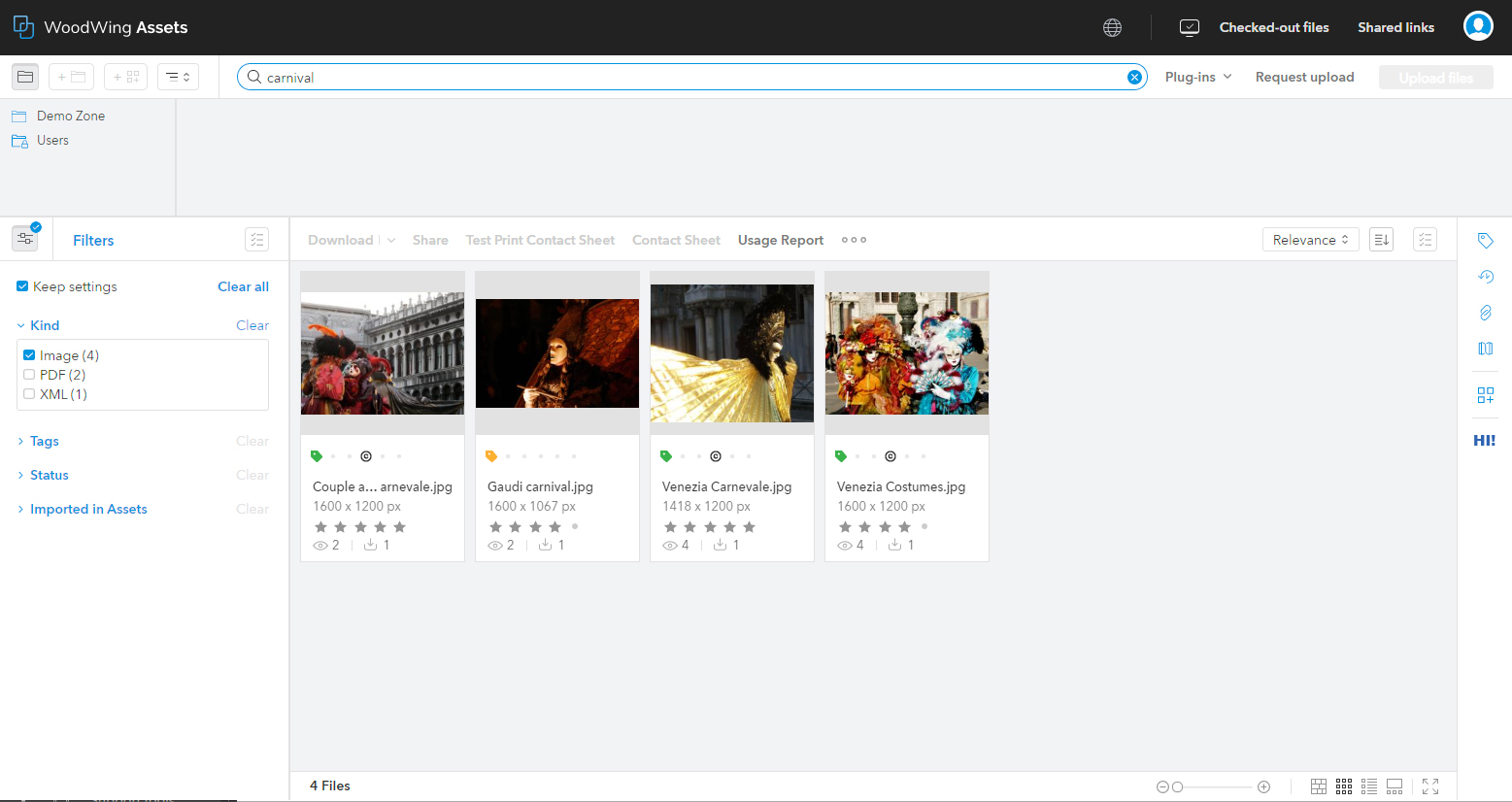 Files selected in Assets for sharing