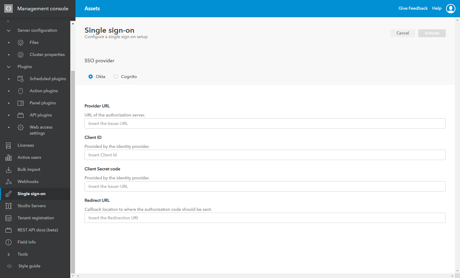 Setting up Okta on the Single Sign-on page