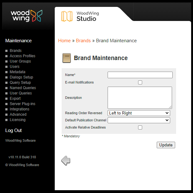The Brands Maintenance page