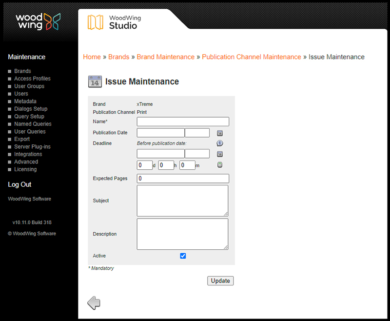 The Issue Maintenance page