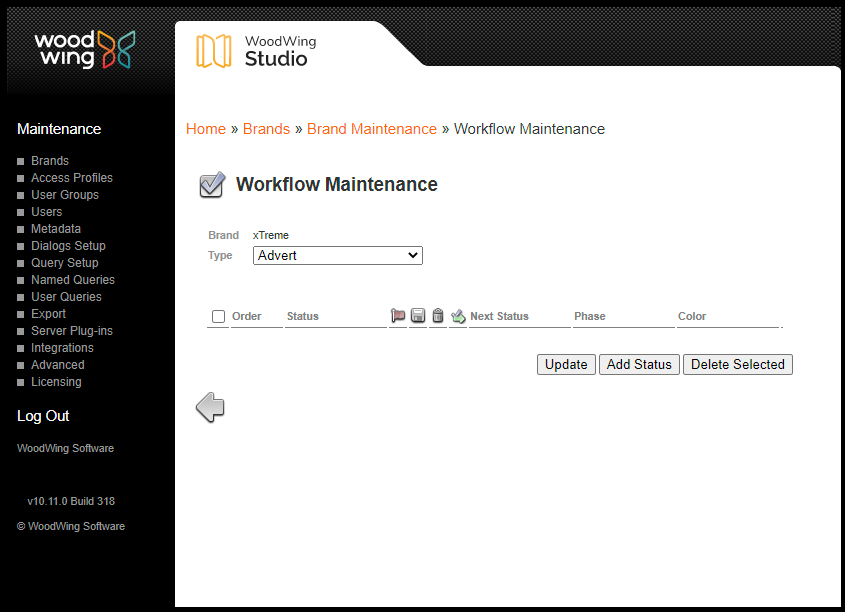 The Workflow Maintenance page