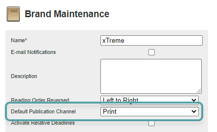 The Default Publication Channel field