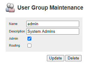 The Admin option on the User Group Maintenance page