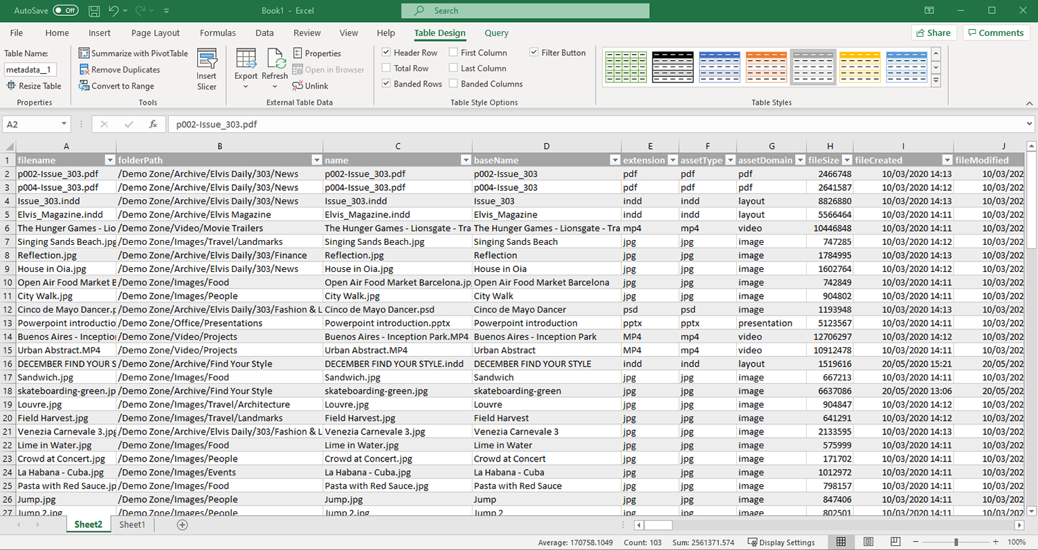 Creating a Metadata report in Assets Server – Home