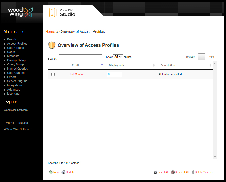 The Overview of Access Profiles page