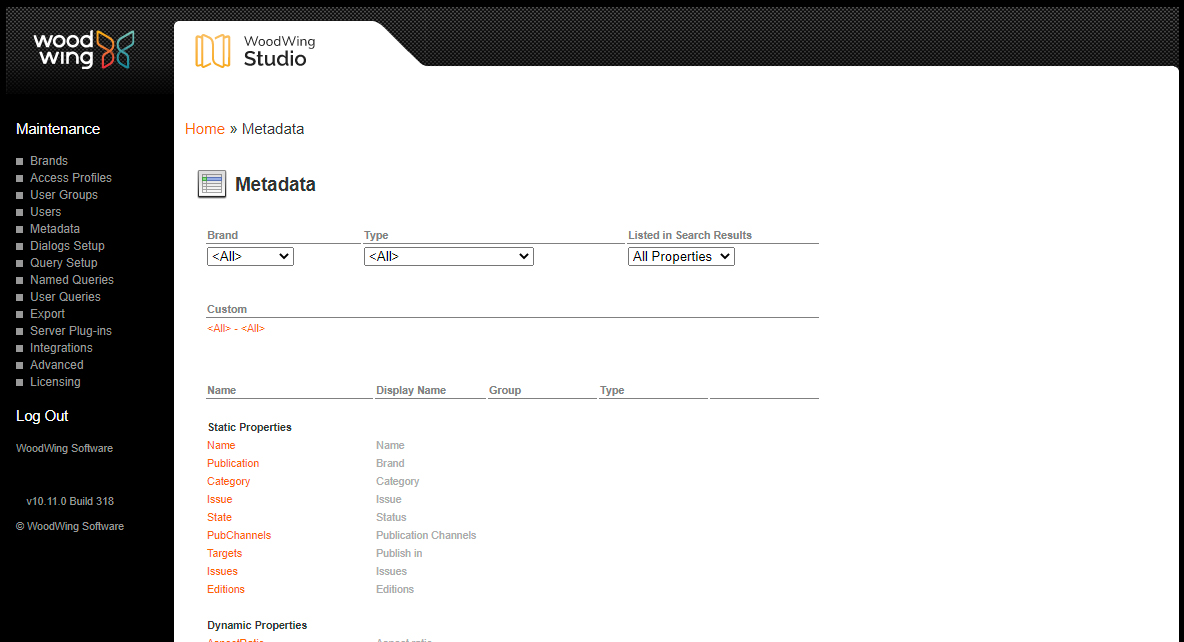 The Metadata Maintenance page
