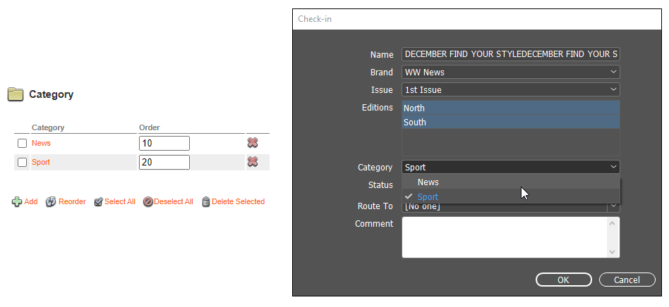Controlling the order of Categories in the client dialogs