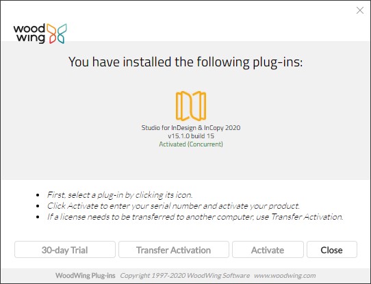 The About WoodWing Plug-ins screen.