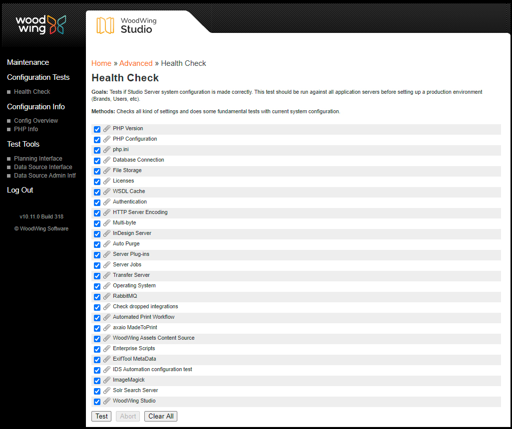The Health Check page