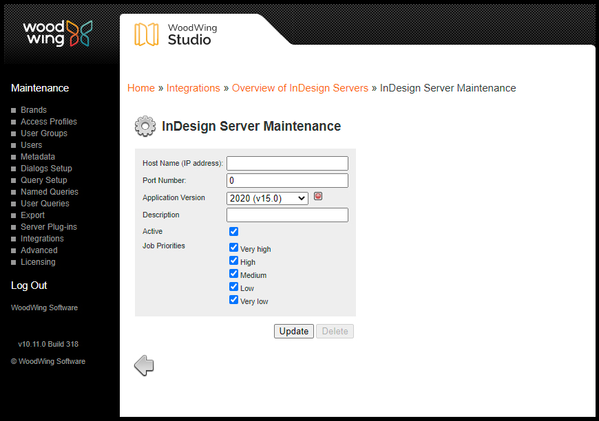 The InDesign Server Maintenance page