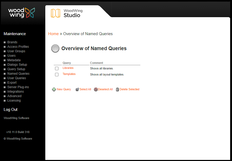 The Overview of Named Queries page