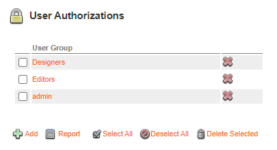 The User Authorization options